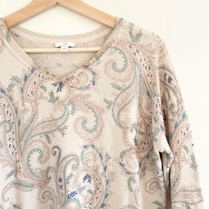 J.Jill sweater size XS Paisley Print long sleeves V-neck cotton blend